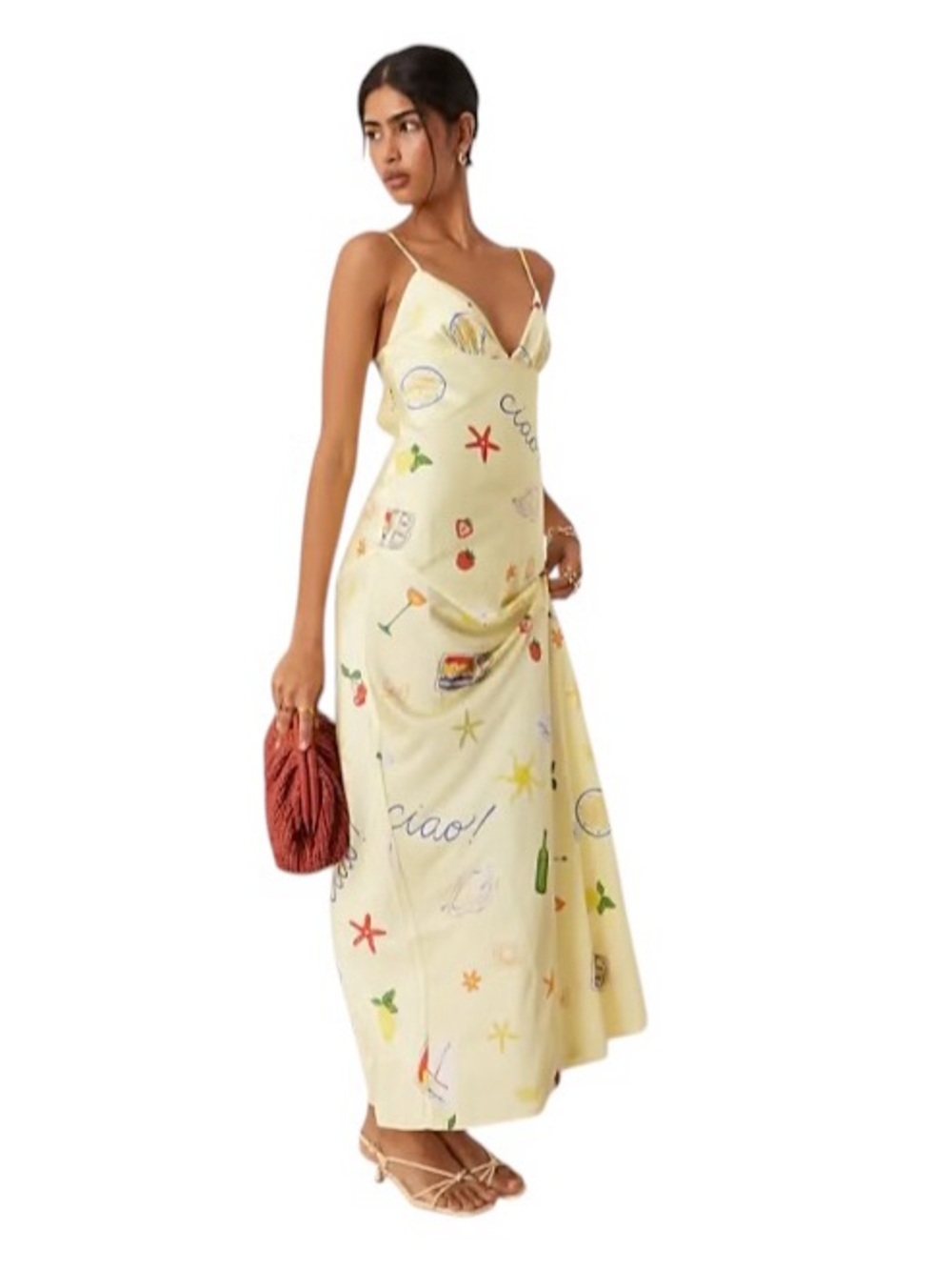 For Love & Lemons Yellow Postcard Huda Maxi Dress Womens M